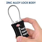 2 Pack TSA Approved Luggage Locks, Cable Suitcase Travel Lock Alloy, Set Your Own Combination Metal Zipper Padlock, 3-Digit Long Shackle Padlocks for Gym Locker, Golf Bag, Case Anti Theft-Black