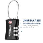 2 Pack TSA Approved Luggage Locks, Cable Suitcase Travel Lock Alloy, Set Your Own Combination Metal Zipper Padlock, 3-Digit Long Shackle Padlocks for Gym Locker, Golf Bag, Case Anti Theft-Black