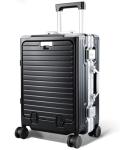Lekebobor Carry On Luggage 22x14x9 airline approved, 21 Inch Zipperless Aluminum Frame Suitcase with TSA Lock, Spinner Wheels, Black