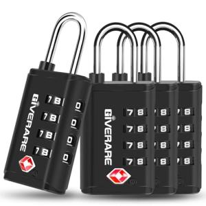 4 Pack TSA Approved Travel Luggage Locks 4-Digit, Open Alert Suitcase Combination Lock, Keyless Zipper Padlocks, TSA Accepted Compatible Padlock for Gym Locker, Golf Bag Case, Anti Theft-Black