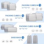 Packing Cubes for Travel, 8 Set Packing Organizers with Zipper Pulls and Mesh Top Panel - Light-weight Travel Cubes for Carry On and Suitcases, Light Gray