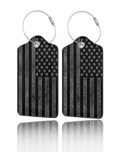 GACCAP 2 Pack Luggage Tags for Suitcase, Privacy Cover ID Label with Stainless Steel and Address Card for Travel Bag Backpack Cruise Ship Essentials Tag Men Boys - Black Grey American Flag