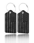 GACCAP 2 Pack Luggage Tags for Suitcase, Privacy Cover ID Label with Stainless Steel and Address Card for Travel Bag Backpack Cruise Ship Essentials Tag Men Boys - Black Grey American Flag