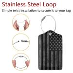 GACCAP 2 Pack Luggage Tags for Suitcase, Privacy Cover ID Label with Stainless Steel and Address Card for Travel Bag Backpack Cruise Ship Essentials Tag Men Boys - Black Grey American Flag
