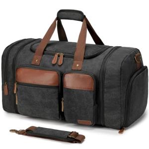Celvetch Canvas Duffle Bag for Travel 50L Expandable Travel Duffel Bags for Men Women Overnight Weekend Gym Bag with Shoes Compartment - Dark Grey