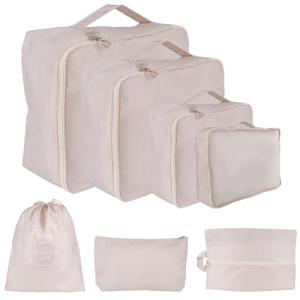 Packing Cubes for Travel Bags Suitcase Organizer Travel Cubes for Packing Luggage Organizer Bags for Packing Gifts for Men (Beige 7 Pcs)