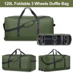 Finnhomy 120L Foldable Rolling Duffel Bag with 3 Wheels, Light Weight Travel Duffel bag with Large Loading Capacity, 32 inch Rolling Duffel bag with Shoulder Strap for Travel Camping Sports, Green
