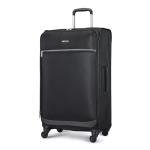 Amazon Basics Luggage, 28" Large Checked Softside Suitcase With Wheels, With Four 360-Degree Multi-directional Spinner Wheels, Expandable Capacity, Zippered Pocket and Straps, Telescopic Handle, Black