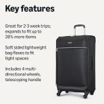 Amazon Basics Luggage, 28" Large Checked Softside Suitcase With Wheels, With Four 360-Degree Multi-directional Spinner Wheels, Expandable Capacity, Zippered Pocket and Straps, Telescopic Handle, Black