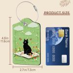 2 Pcs Cat with Book Luggage Tags for Suitcase, Leather Luggage Tags Cute, Privacy Cover ID Label with Stainless Steel Loop & Address Card, Black Cat Travel Bag Tag Luggage Accessories for Suitcases