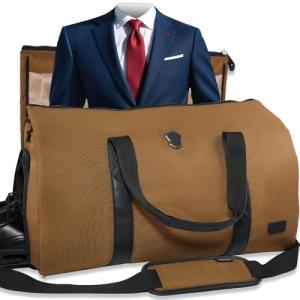 WELKINLAND 2-Suit Garment Duffle Bags for Travel Men, 60L-Large Carry on Garment Duffel Bag, Convertible Garment Duffel Bag w/Shoe Compartment, Foldable Garment Bags for Hanging Clothes Travel