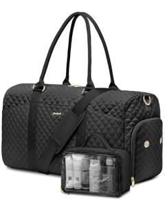 Women Weekender Travel Duffle Bag: Travel Duffel Overnight Bags with Shoe Compartment Large Carry on Tote with Toiletry Bag Weekend Traveling Yoga Gym Hospital Bag for Women with Wet Pocket Black