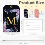 3 Pack Luxury Floral Luggage Tags, Durable PU Leather Suitcase Tags with Stainless Steel Cable Strap, Hidden ID Slot for Privacy Protection, Easy to Identify Waterproof Travel Accessories Gift (M)