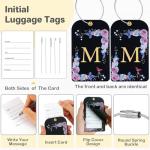 3 Pack Luxury Floral Luggage Tags, Durable PU Leather Suitcase Tags with Stainless Steel Cable Strap, Hidden ID Slot for Privacy Protection, Easy to Identify Waterproof Travel Accessories Gift (M)