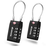 2 Pack TSA Approved Travel Luggage Locks, 4-Digit Cable Combination Suitcase Lock, Metal Alloy Padlocks, Weatherproof Padlock for Locker, Bag, Gun Case, Backpack, Anti Theft, Easy Read Dials-Black