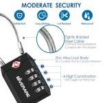 2 Pack TSA Approved Travel Luggage Locks, 4-Digit Cable Combination Suitcase Lock, Metal Alloy Padlocks, Weatherproof Padlock for Locker, Bag, Gun Case, Backpack, Anti Theft, Easy Read Dials-Black