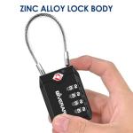 2 Pack TSA Approved Travel Luggage Locks, 4-Digit Cable Combination Suitcase Lock, Metal Alloy Padlocks, Weatherproof Padlock for Locker, Bag, Gun Case, Backpack, Anti Theft, Easy Read Dials-Black