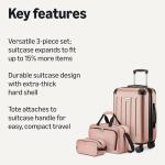 Amazon Basics 3-Piece Luggage Set, Including One Carry-On Luggage (22" Expandable Hardside Suitcase With 8 Spinner Wheels), One 15-inch Tote Bag, and One 10-inch Compact Travel Bag, Rose Gold
