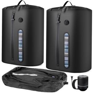 Vacuum Bags for Travel With Pump, Reusable Vacuum Packing Cubes for Traveler, Compression Bags for Clothes, IP68 Waterproof Airless Travel Bags for Storage, Luggage, Backpack & Suitcase (2PC + Pump)