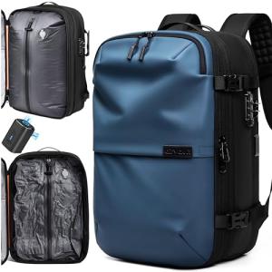 AirVault Vacuum Seal Travel Backpack 60L with Expandable Vortex Air Compression Vacuum System Water Resistant TSA Lock (Vacuum Pump Included, Blue, 60L)