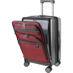 KROSER Hardside Expandable Carry On Luggage 22x14x9 Airline Approved With Front Business Pockets, 20 Inch Suitcases with Wheels, Carry on Suitcase with TSA Lock & USB Port, Black-Dark Red