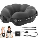 ComRola Travel Neck Pillow for Airplane, Super Soft Neck Support Travel Pillow - Lightweight and Stylish Convertible Style - Ergonomic Design for Long Flights, Car, Train & Office Use (Black)