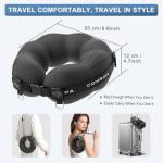 ComRola Travel Neck Pillow for Airplane, Super Soft Neck Support Travel Pillow - Lightweight and Stylish Convertible Style - Ergonomic Design for Long Flights, Car, Train & Office Use (Black)