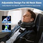 ComRola Travel Neck Pillow for Airplane, Super Soft Neck Support Travel Pillow - Lightweight and Stylish Convertible Style - Ergonomic Design for Long Flights, Car, Train & Office Use (Black)