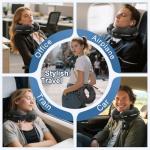 ComRola Travel Neck Pillow for Airplane, Super Soft Neck Support Travel Pillow - Lightweight and Stylish Convertible Style - Ergonomic Design for Long Flights, Car, Train & Office Use (Black)