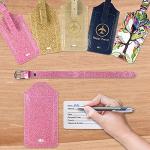 ACdream Luggage Tags 2 Pack, Leather Suitcase Tags Identifiers, Cute Cruise ID Labels with Privacy Cover fits on Backpack, Travel Bag, for Women, Men, Adults, Kids, Glitter Pink