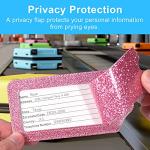 ACdream Luggage Tags 2 Pack, Leather Suitcase Tags Identifiers, Cute Cruise ID Labels with Privacy Cover fits on Backpack, Travel Bag, for Women, Men, Adults, Kids, Glitter Pink