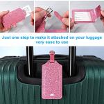 ACdream Luggage Tags 2 Pack, Leather Suitcase Tags Identifiers, Cute Cruise ID Labels with Privacy Cover fits on Backpack, Travel Bag, for Women, Men, Adults, Kids, Glitter Pink