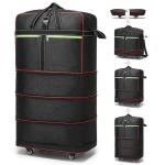 Foldable Duffel Bag,Large Expandable Rolling Travel Duffle Bag with Wheels Waterproof Collapsible Luggage Carry on Duffel Bag with Wheels and Handle, Black