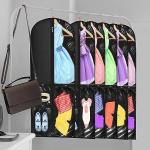 Windyun 10 Pack Garment Bags for Dance Costumes Kids 40 Inch Clothing Bags Hanging Clothes with 3 Clear Zipper Pocket Waterproof Garment Cover for Dance Competition, Travel, Closet Storage(Black)
