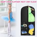 Windyun 10 Pack Garment Bags for Dance Costumes Kids 40 Inch Clothing Bags Hanging Clothes with 3 Clear Zipper Pocket Waterproof Garment Cover for Dance Competition, Travel, Closet Storage(Black)