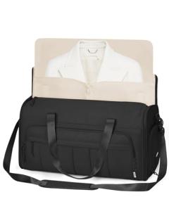 WANDF Convertible Garment Bags for Travel with Wet Pocket Carry on Garment Duffle Bag 2 in 1 Puffy Hanging Clothes Travel Bags with Shoe Compartment for Airplanes Business Weekend Gym Wedding (Black)