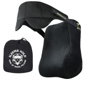 Sleeper Hold Travel Pillow - Real Sleeping Experience on Long Flights - Head Strap with Eye Mask - Super-Soft, Lightweight, Easy-to-Carry, and Machine-Washable Airplane Pillow