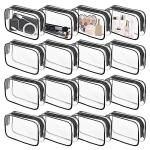 16 Pieces Clear Makeup Bags Bulk, TSA Approved Toiletry Bag for Travel, PVC Waterproof Travel Small Pouches Clear Pouch with Zipper for Men and Women Carry-on Travel Essentials Cosmetic Bags (Black)