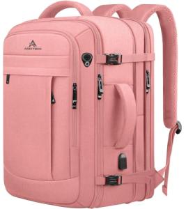 Travel Laptop Backpack for Women, 50L Expandable Extra Large Backpack,Carry On Backpack, Water Resistant Big Bag Anti-Theft Business Daypack Fits 17 Inch Laptop with USB Port, Pink