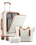 Carry On Luggage with Laptop Compartment, H1F 22x14x9 Airline Approved Front Pocket Hardside Suitcase with Spinner Wheels, TSA Lock, Includes Tote Bag（FX-Lite,Beige,3 Piece Sets）