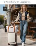 Carry On Luggage with Laptop Compartment, H1F 22x14x9 Airline Approved Front Pocket Hardside Suitcase with Spinner Wheels, TSA Lock, Includes Tote Bag（FX-Lite,Beige,3 Piece Sets）
