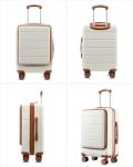 Carry On Luggage with Laptop Compartment, H1F 22x14x9 Airline Approved Front Pocket Hardside Suitcase with Spinner Wheels, TSA Lock, Includes Tote Bag（FX-Lite,Beige,3 Piece Sets）