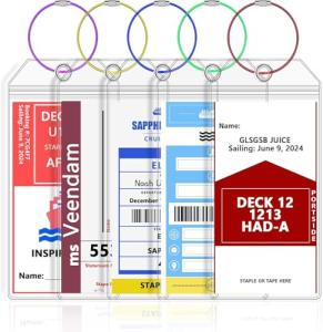 Carnival Luggage Tag Holders，Clear Cruise Luggage Tag Holder Zip Seal with Steel Loops，Fits Printed (Not Mailed) Carnival Cruise Line Ships & Tags for Cruises in, 2025 & 2026（5PACK）
