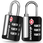 2 Pack TSA Approved Travel Luggage Locks, Suitcase Metal Combination Lock, Alloy Keyless 3-Digit Zipper Padlocks, TSA Accepted Compatible Padlock for Gym Locker, Golf Bag Case, Backpack-Black