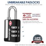 2 Pack TSA Approved Travel Luggage Locks, Suitcase Metal Combination Lock, Alloy Keyless 3-Digit Zipper Padlocks, TSA Accepted Compatible Padlock for Gym Locker, Golf Bag Case, Backpack-Black