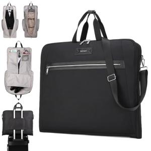 BE SMART Waterproof Foldable Garment Bags for Travel, Large Travel Hanging Bags for Clothes, Wide Carrying on Suit Bag for Men Women, Suit Cover (Black)