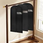 Beiskll 45" Garment Bags for Hanging Clothes, Dress Bags for Gowns Long with Clear Window, Foldable Suit Bag Cover for Travel and Storage (Black)