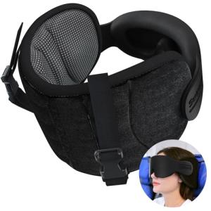 SARISUN Travel Pillows for Airplanes, Airplane Pillow for Long Flight Car Road Trip, Airplane Head Strap with Sleep Eye Mask, 360° Support Headrest, Stop Bobblehead Travel Neck Pillow, Mottled Black