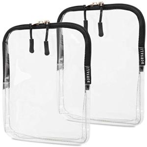 BORSALI TSA Approved Toiletry Bag - Clear Quart Size for 3-1-1 Carry On Travel - Makeup Organizer Cosmetic Pouch with Zipper - Travel Accessories - 2 Pack