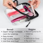 BORSALI TSA Approved Toiletry Bag - Clear Quart Size for 3-1-1 Carry On Travel - Makeup Organizer Cosmetic Pouch with Zipper - Travel Accessories - 2 Pack